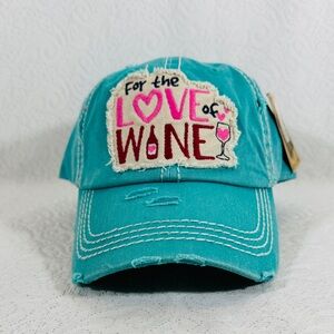 New With Tag Teal 'For the Love of Wine' Hat Baseball Cap